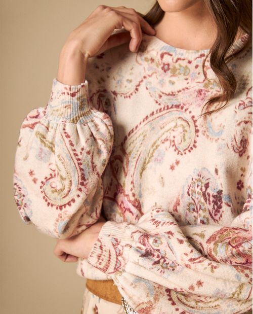 Suéter tejido con estampado paisley para mujer