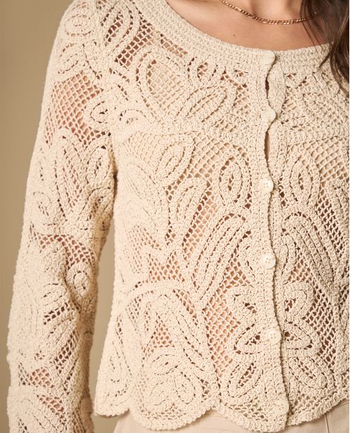 Camisa tejida con patrón calado para mujer