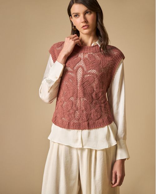 Top tejido con calados geométricos sin mangas para mujer