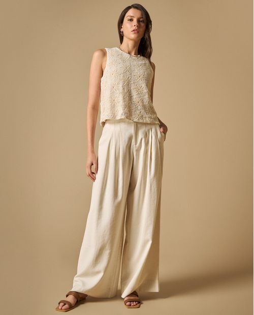 Pantalón palazzo talle alto con bolsillos para mujer