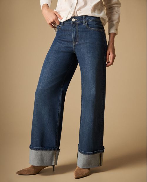 Jean wide leg cinco bolsillos con dobladillo amplio