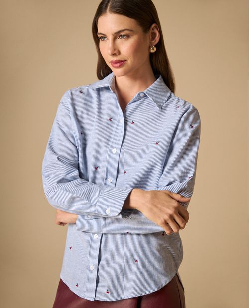 Camisa rayas con bordados pequeños para mujer