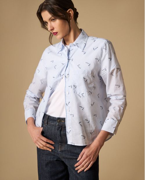 Camisa estampado texto cursivo manga larga para mujer