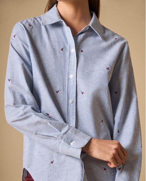 Camisa rayas con bordados pequeños para mujer