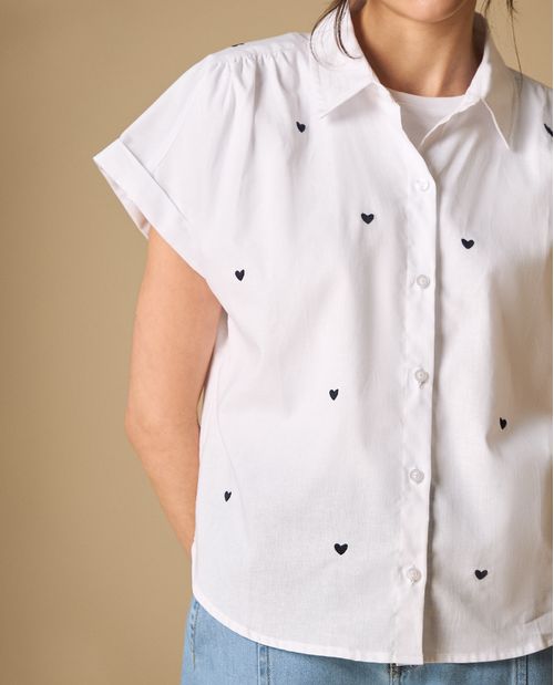 Camisa manga larga con estampado de corazones para mujer