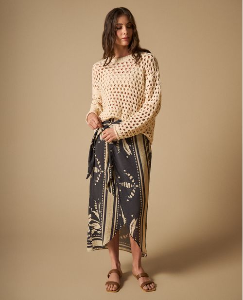 Falda midi envolvente con estampado paisley para mujer