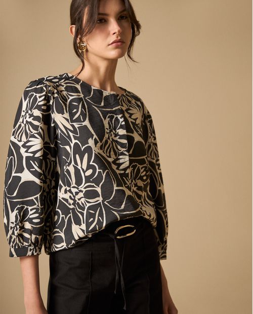 Camisa estampado floral cuello redondo para mujer