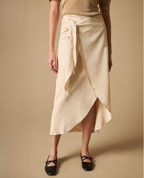 Falda midi envolvente con anudado lateral para mujer