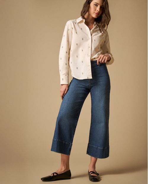 Jean culotte con dobladillo ancho para mujer
