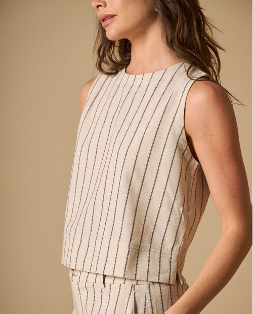 Blusa sin mangas con estampado de rayas verticales para mujer