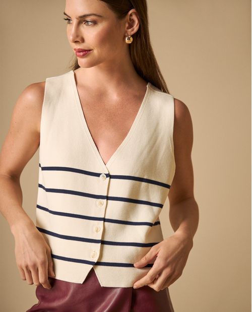 Camiseta tejida sin mangas con rayas horizontales para mujer