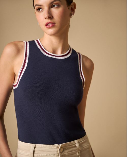 Camiseta sin mangas con ribetes tricolor para mujer