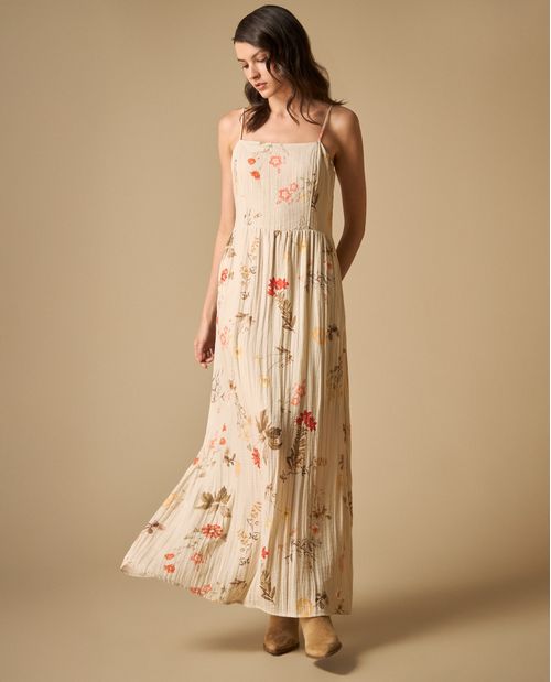 Vestido Largo Floral con Fruncido