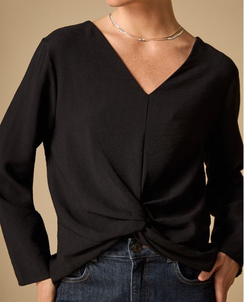 Camisa escote V con mangas amplias para mujer