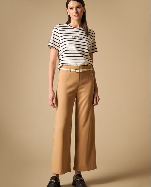 Pantalón palazzo tiro alto con cinturón para mujer