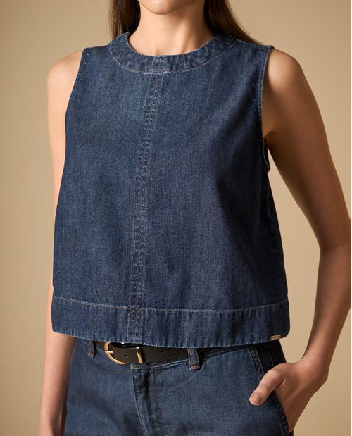 Camisa sin mangas con costura decorativa central para mujer