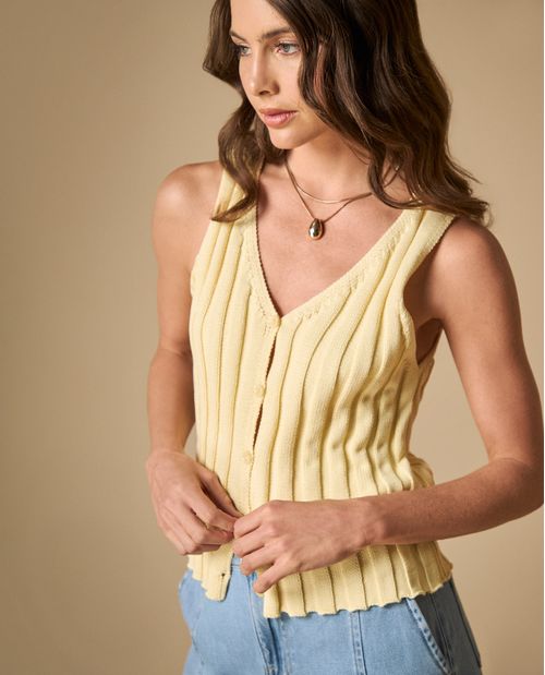 Camiseta sin mangas acanalada con escote en V para mujer