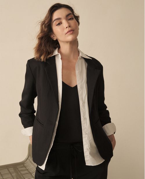 Blazer largo de diseño abierto para mujer