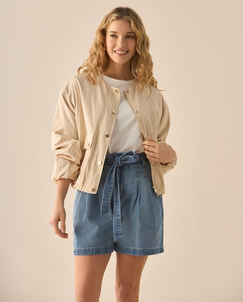 Chaqueta abierta de cuello redondo para mujer