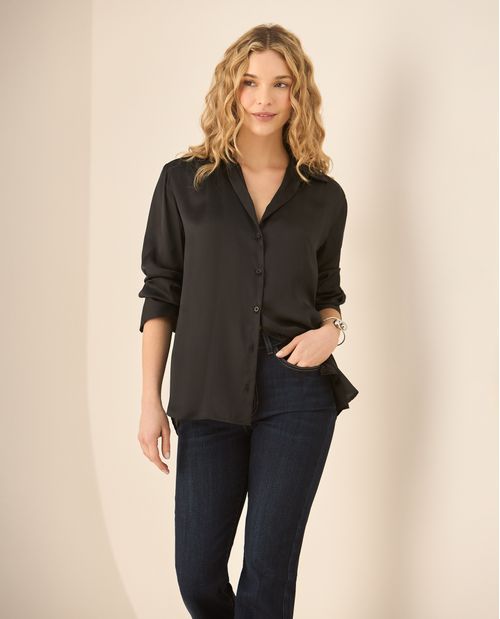 Camisa tipo satín con cuello clásico para mujer