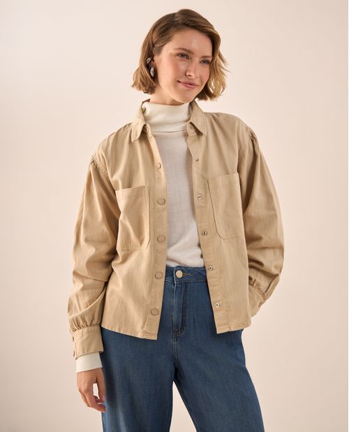 Chaqueta Beige con Puños Elásticos y Bolsillos
