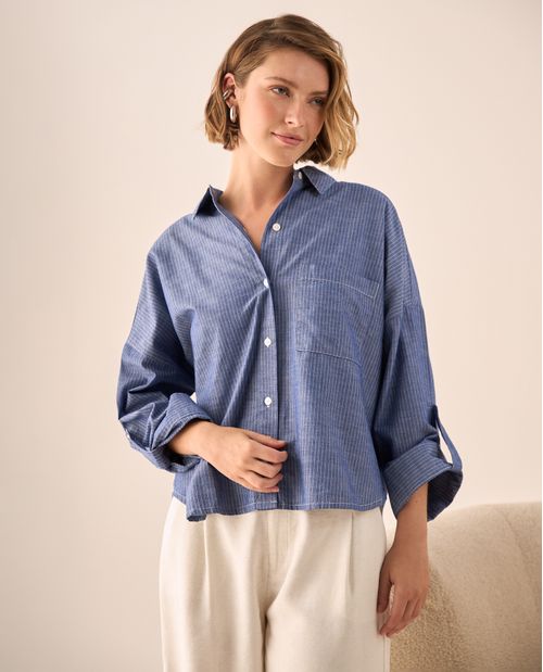 Camisa Oversized Rayas Azul