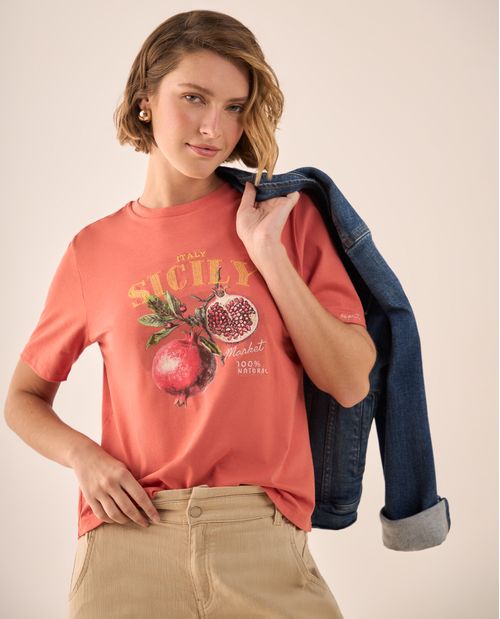 Camiseta Naranja con Estampado Sicily Market
