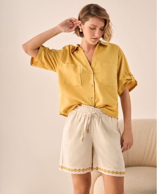Camisa Amarilla de Algodón y Lino