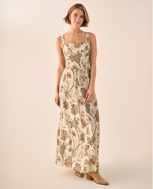 Vestido Largo Floral con Tirantes Ajustables