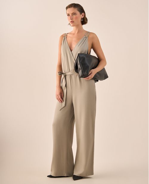 Enterizo Cruzado Beige con Tirantes Ajustables