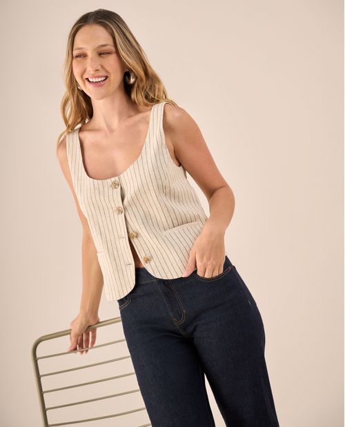 Camisa Sin Mangas Rayas Beige