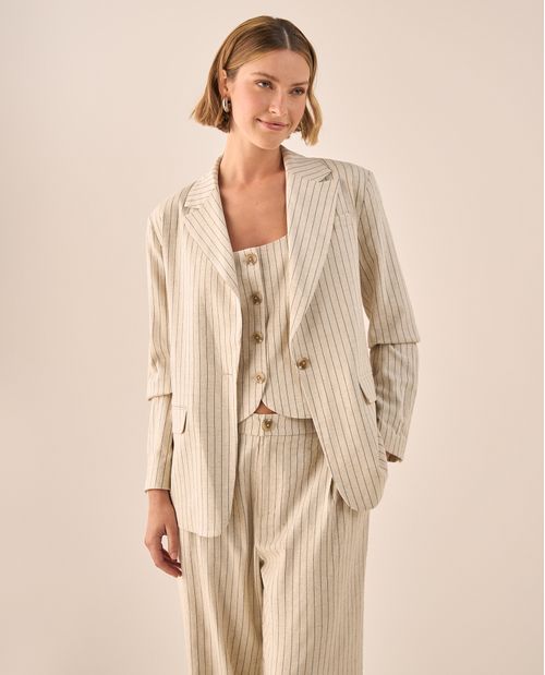 Blazer Beige con Rayas y Corte Oversized