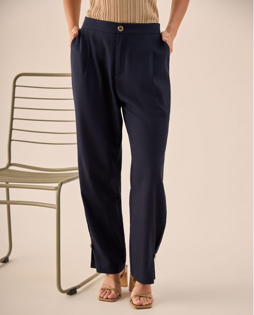Pantalón Wide Leg Azul con Pliegues Frontales