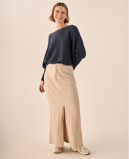 Falda Larga Beige con Abertura Frontal