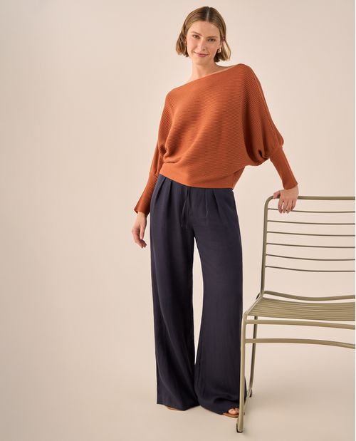 Pantalón Wide Leg Azul Marino Fluido