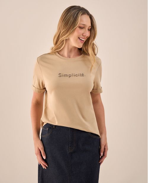 Camiseta Beige Simplicité con Aplicaciones