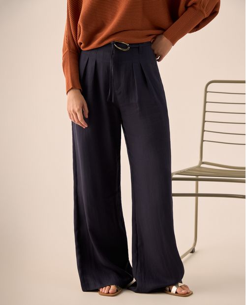 Pantalón Wide Leg Azul Marino Fluido