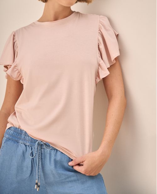 Camiseta Rosa con Volantes Románticos