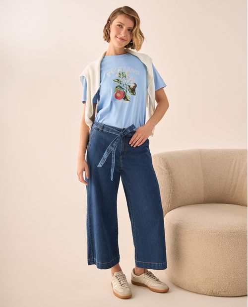 Jean Culotte Azul Tiro Alto con Cinturón