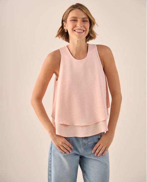 Blusa Rosa Doble Capa Sin Mangas