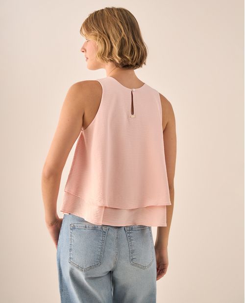 Blusa Rosa Doble Capa Sin Mangas
