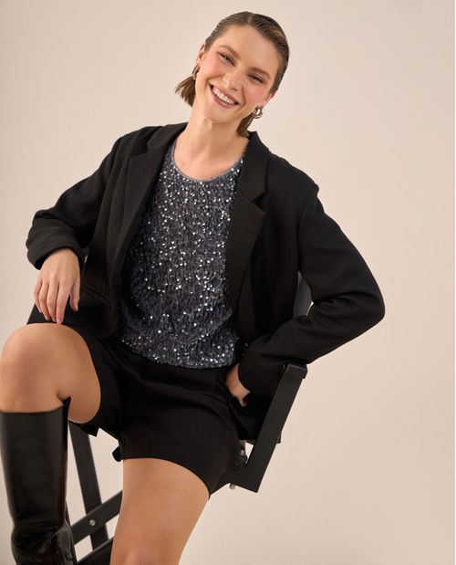 Camisa Lentejuelas Gris Plata Brillante