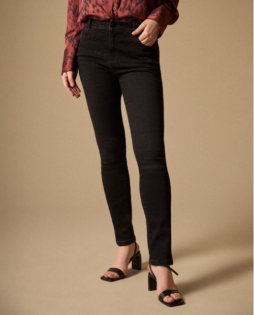 Jean Slim Negro con Detalles Brillantes