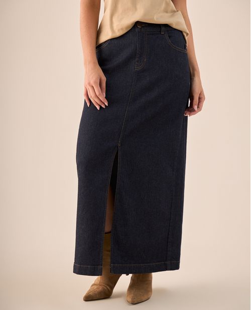 Falda Denim Larga Tiro Alto