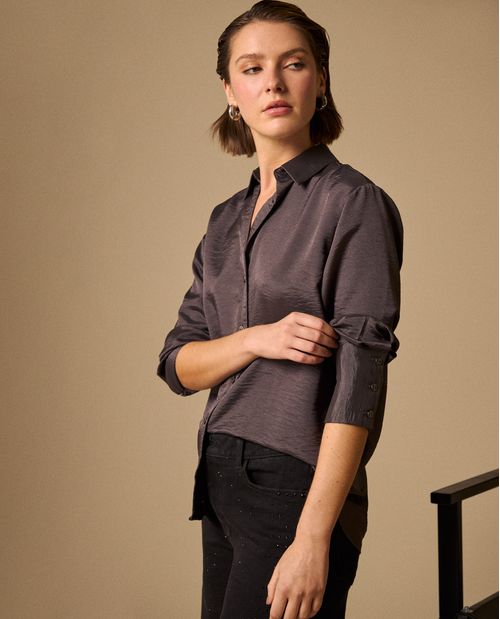 Camisa Gris Textura Premium Manga Larga