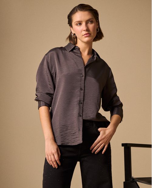 Camisa Gris Textura Premium Manga Larga