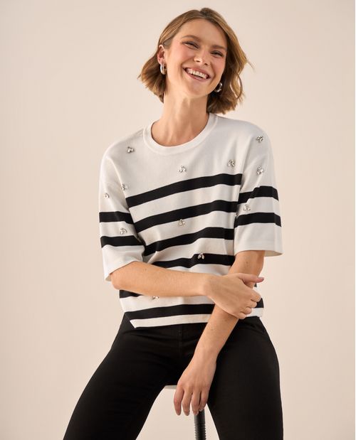 Camiseta Rayas con Aplicaciones Metálicas