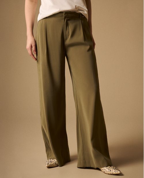 Pantalón Wide Leg Verde con Cordón Ajustable