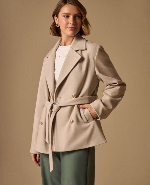 Abrigo Cruzado Beige con Cinturón Ajustable