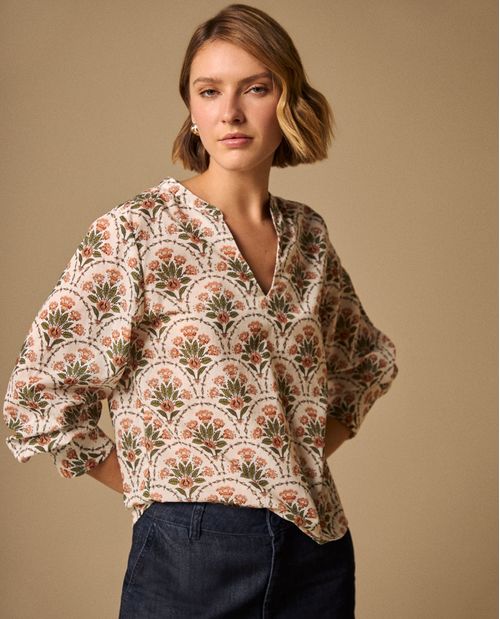 Camisa Estampado Botánico Manga Larga